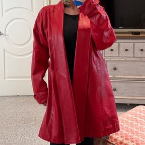 Vintage Red Leather Trench Coat